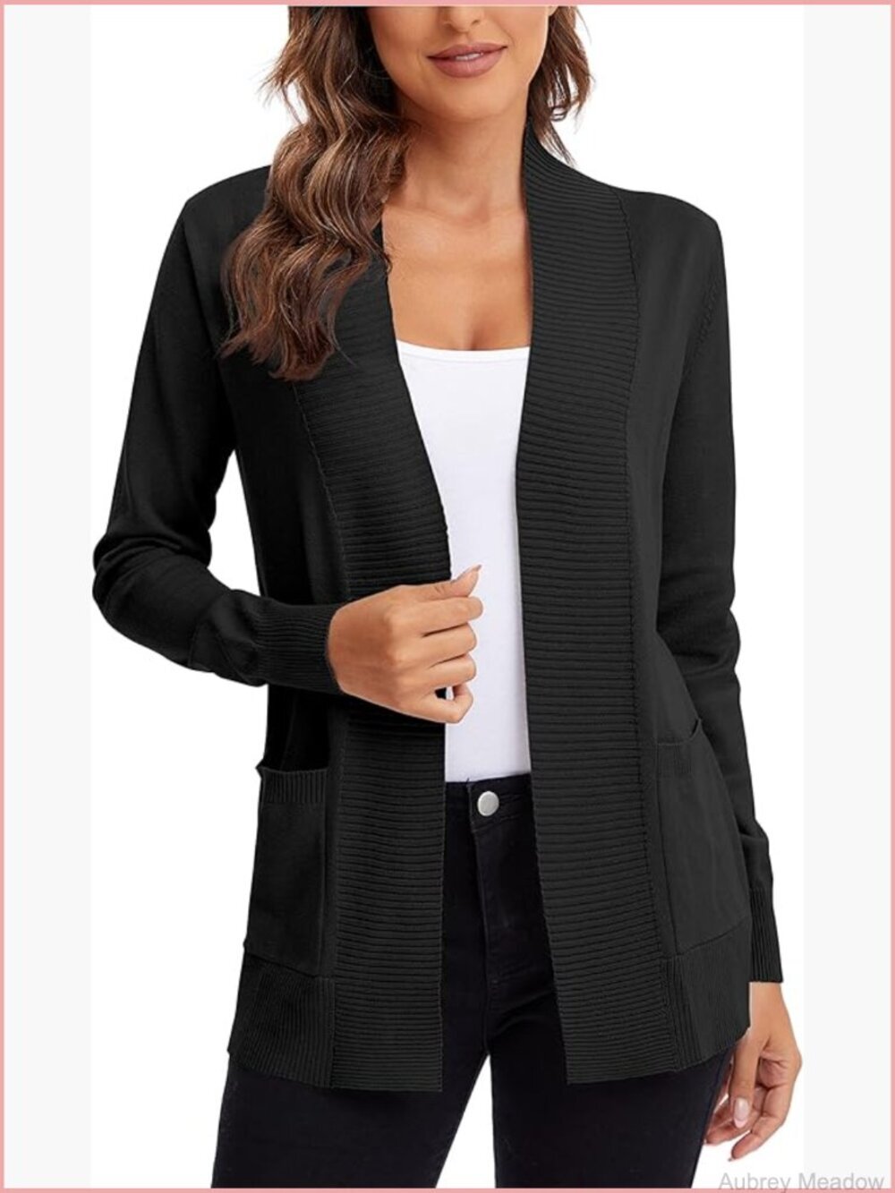 Lightweight Open Front Knit Cardigan Long Sleeve with Pockets